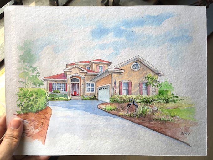 paint watercolor house portraits and building illustrations