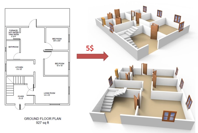 create 3d floor plans from 2d plans or sketches or ideas