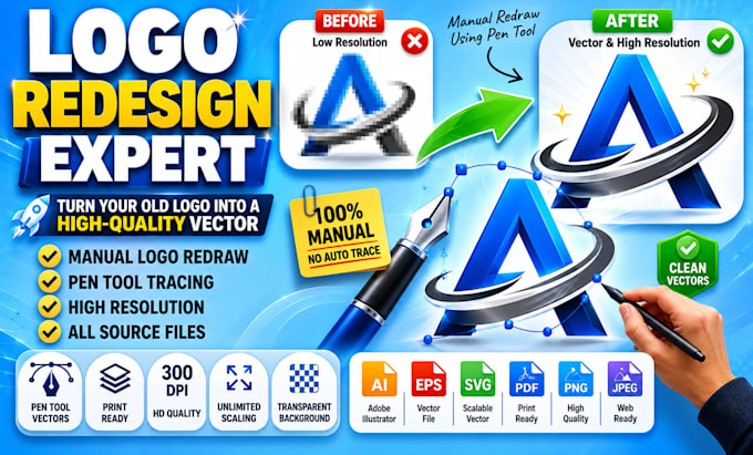 redraw, recreate and vector trace your logo manually with perfect accuracy