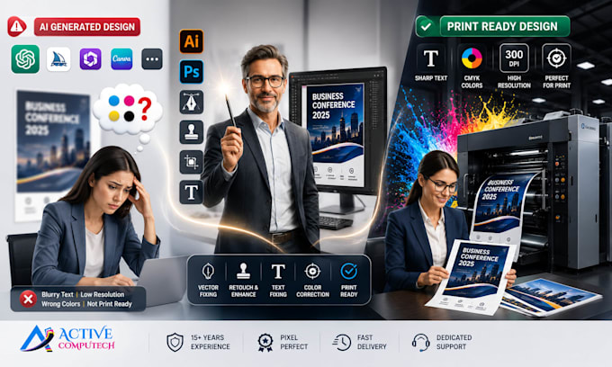 fix and make your ai generated image or illustration or logo design print ready