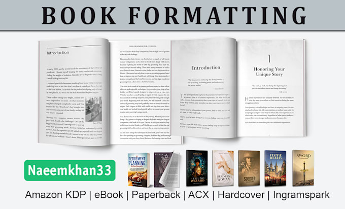 format book cover and manuscript for KDP, ingram paperback hardcover ebook