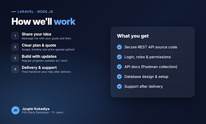 build laravel or node js rest api, backend and admin panel for your app