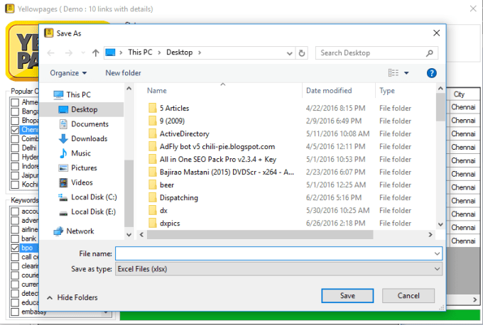 scrape yellowpages records with all available data