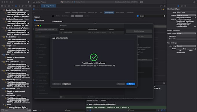 publish, upload your app or game to the apple appstore