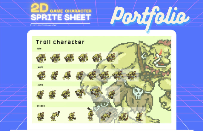 create 2d character game sprite sheet or pixel art