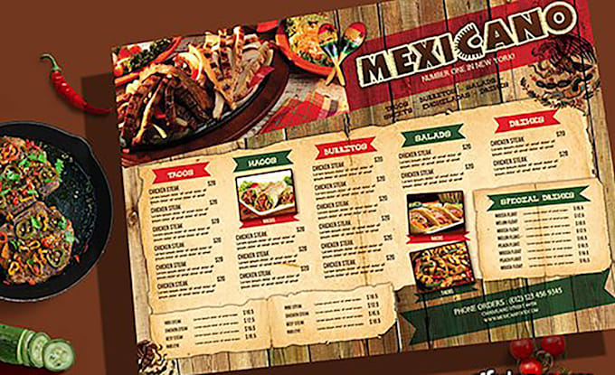 design digital, animated, printable food menu for restaurant, bar, event