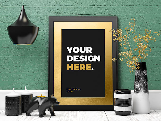 design 3 framed  mockup in different color waves