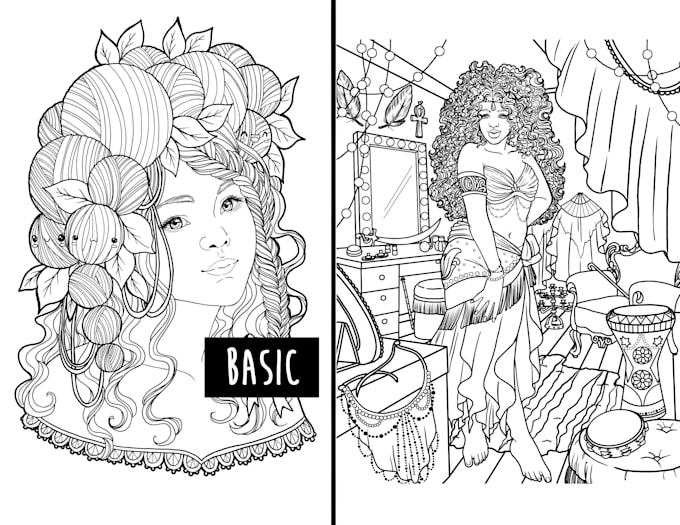 illustrate fantasy coloring pages or book for you