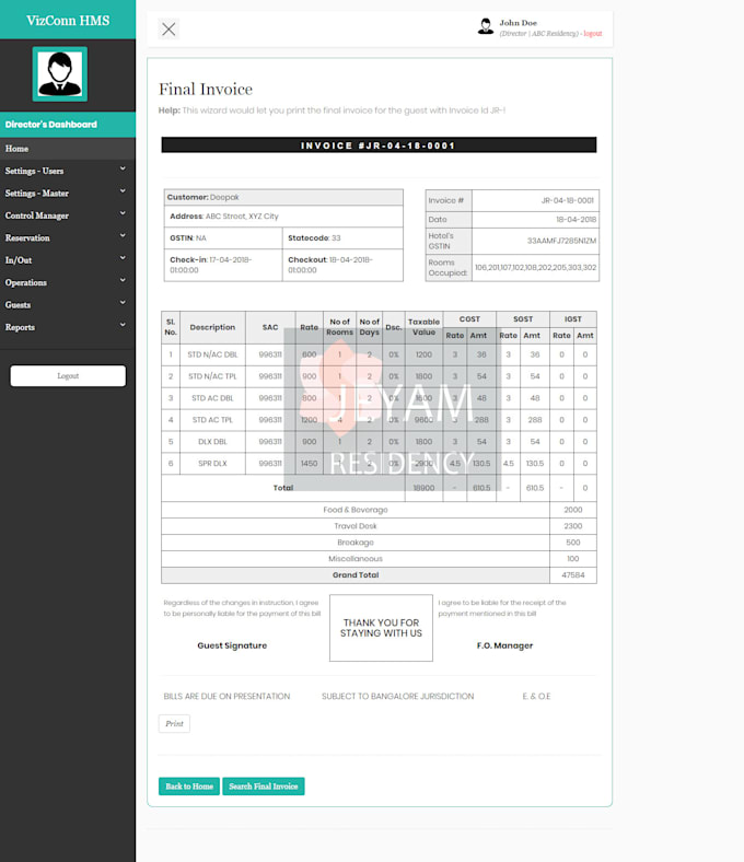 provide hotel management system online