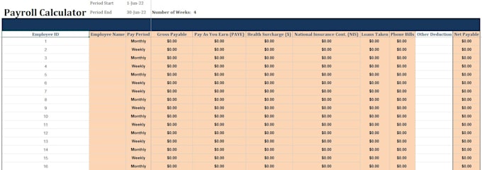 prepare ms excel payroll