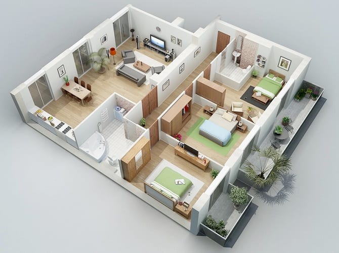provide high quality 3d floor plan fully furnished