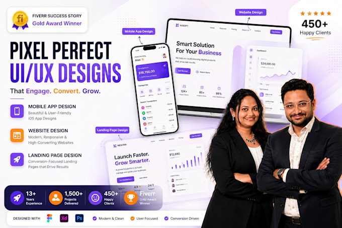 create mobile app design, website design, landing page,  app prototype