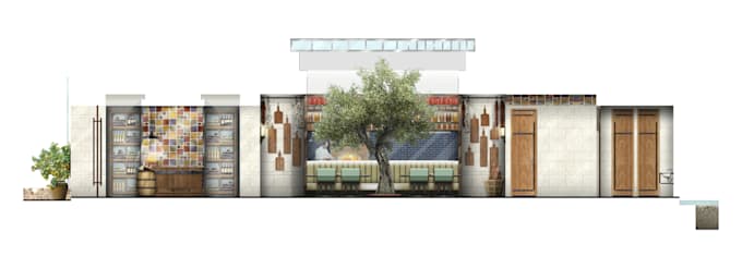 render 2d plan, elevation, section in photoshop