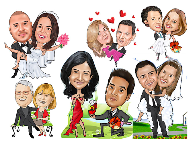draw caricature couple and wedding themed