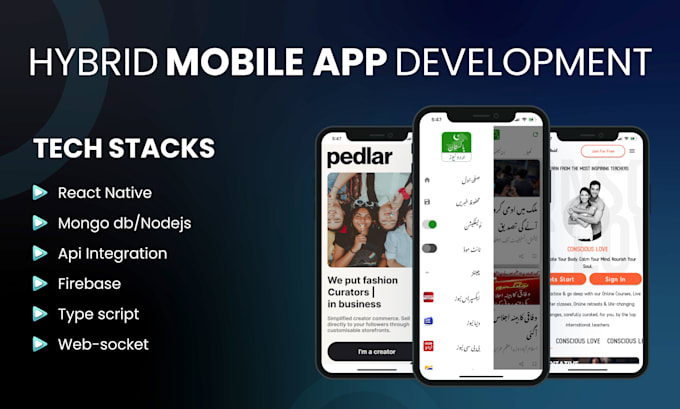 develop cross platform mobile app in react native for android and ios