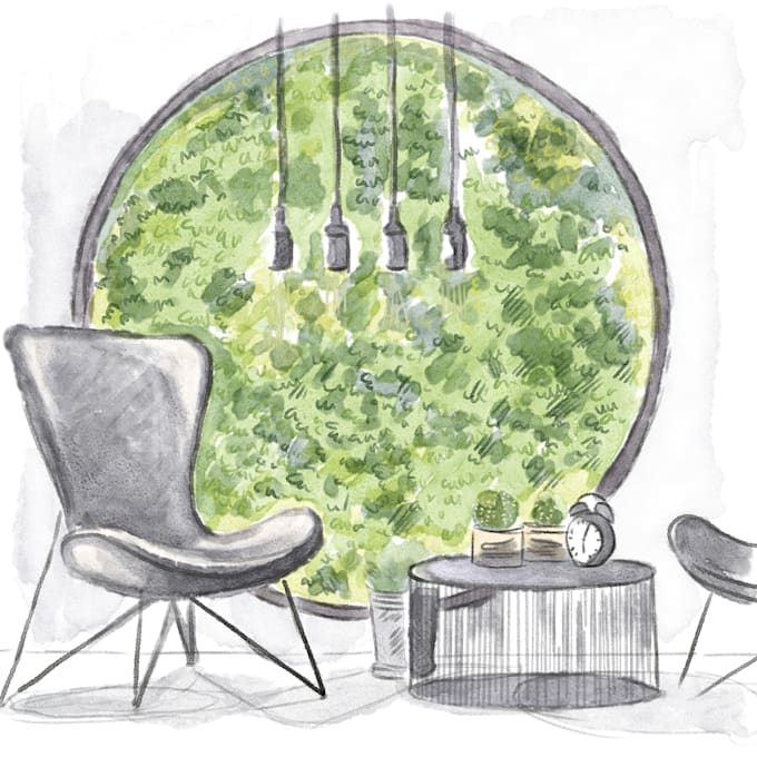 create design your interior room in my watercolor style