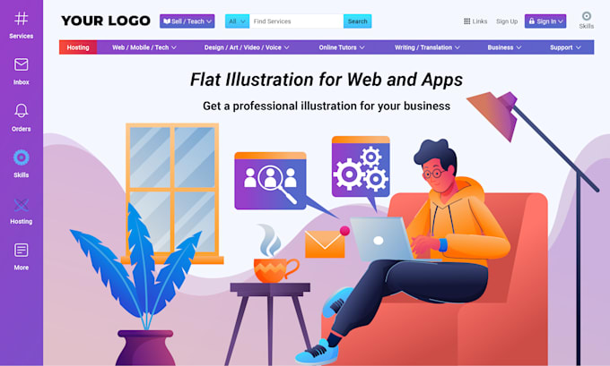design flat dribbble illustration style for website and apps