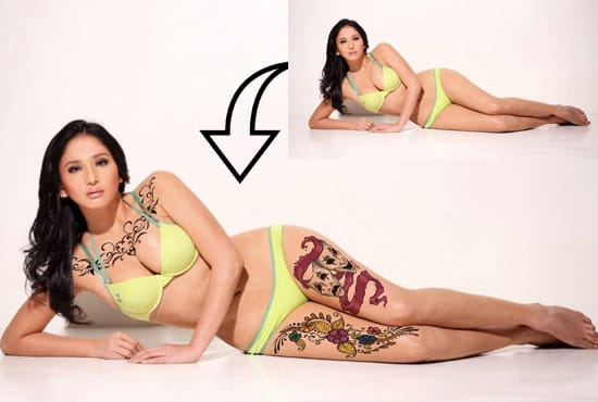 put realistic tattoo in 5 photos