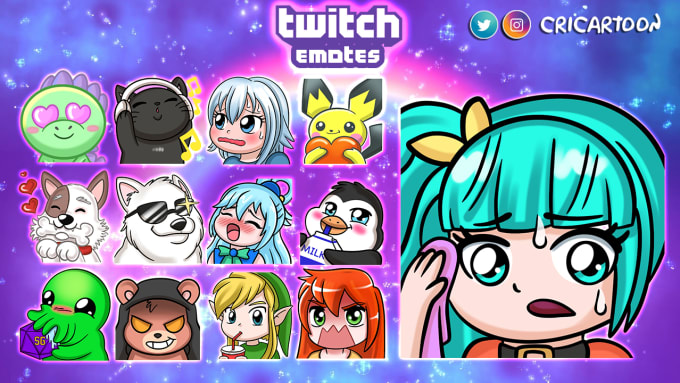 Create Cute Kawaii Twitch Or Discord Emotes Sub Badges By Cricaart Fiverr