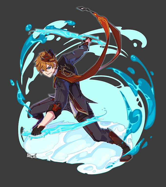 draw splash art anime character for your game, vituber