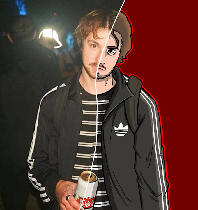 Draw you as a cartoon in a cool half and half style by Kallummartin