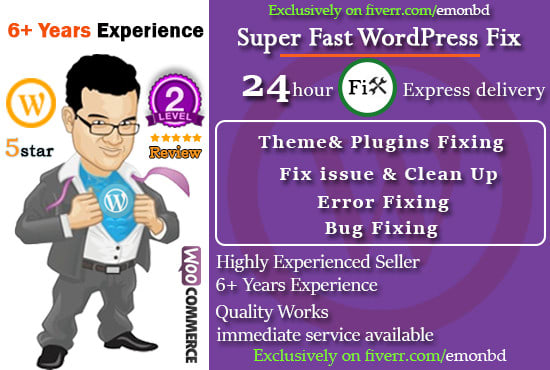 fix wordpress issues errors,bugs or problems in 24 hrs