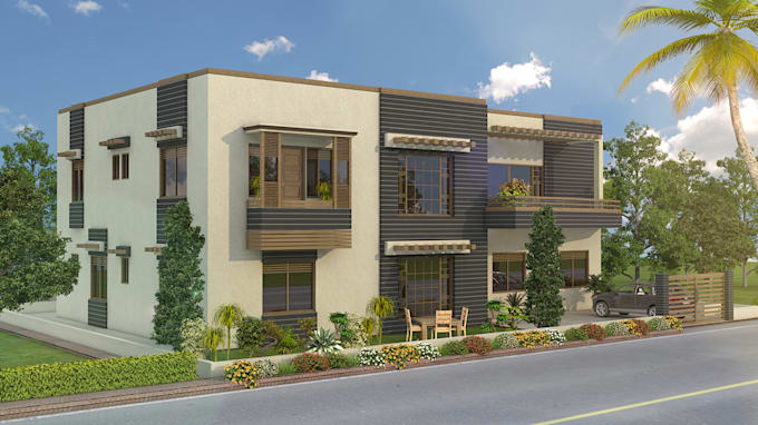 create exterior design with realistic render