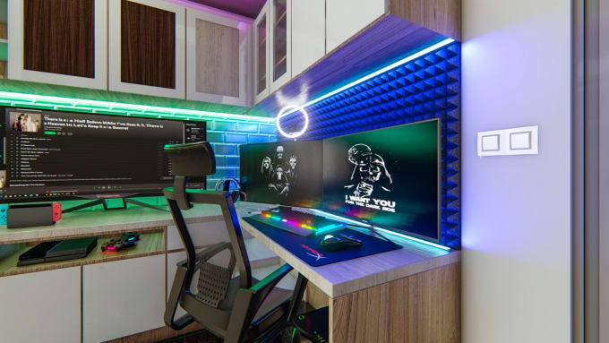 Design and 3d render your gaming room, streaming room by Ringindesign