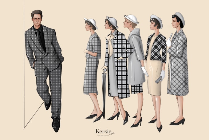 Draw a fashion illustration in vintage style by Kersie art Fiverr