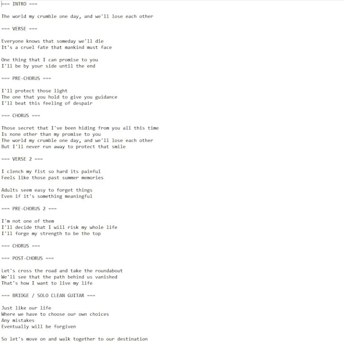 write english lyric for your song