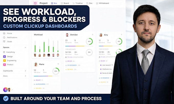 set up agency clickup workflows, automations, and dashboards
