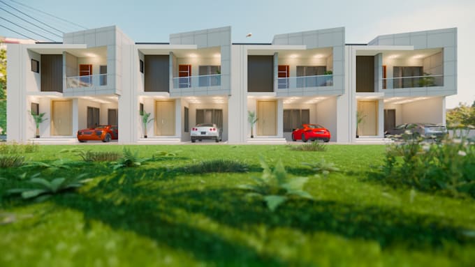 create 3d model and render exterior with landscape