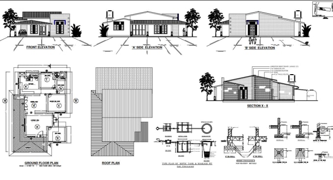 draft floor plans, elevations,sections in autocad 2d
