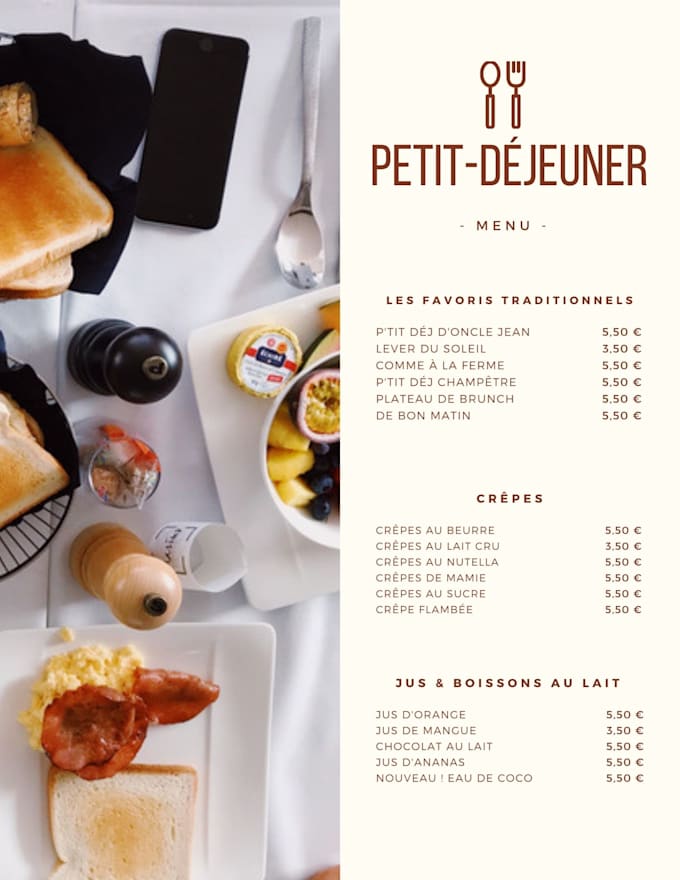 make a professional menu for all services