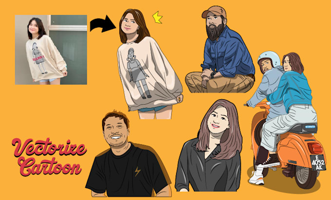 draw a vector cute cartoon from photo in 2 day