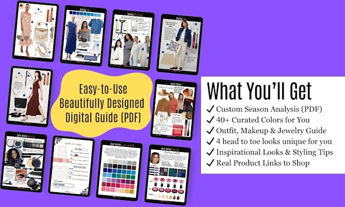 analyze your color season, share a color palette, makeup, style guide