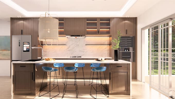 design kitchen in 3d with rendering