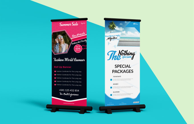 Design roll up banner retractable, pop up banner, pull up, backdrop ...