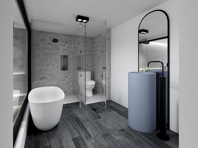 do 3d rendering realistic bathroom