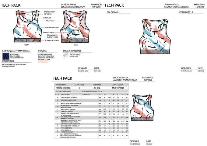 Sports Bra Tech Pack  Tracy's Design Journal