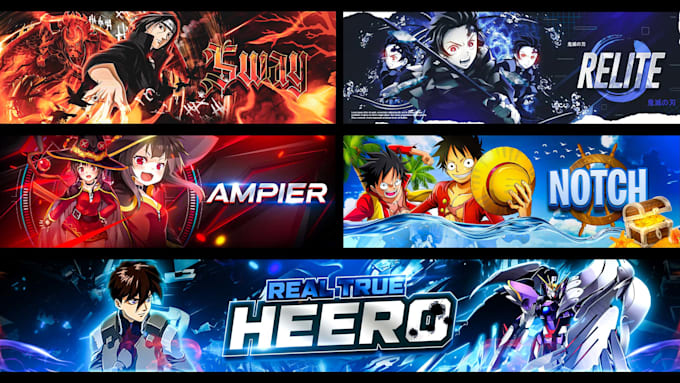 Design anime banner for youtube, twitch, twitter, facebook by