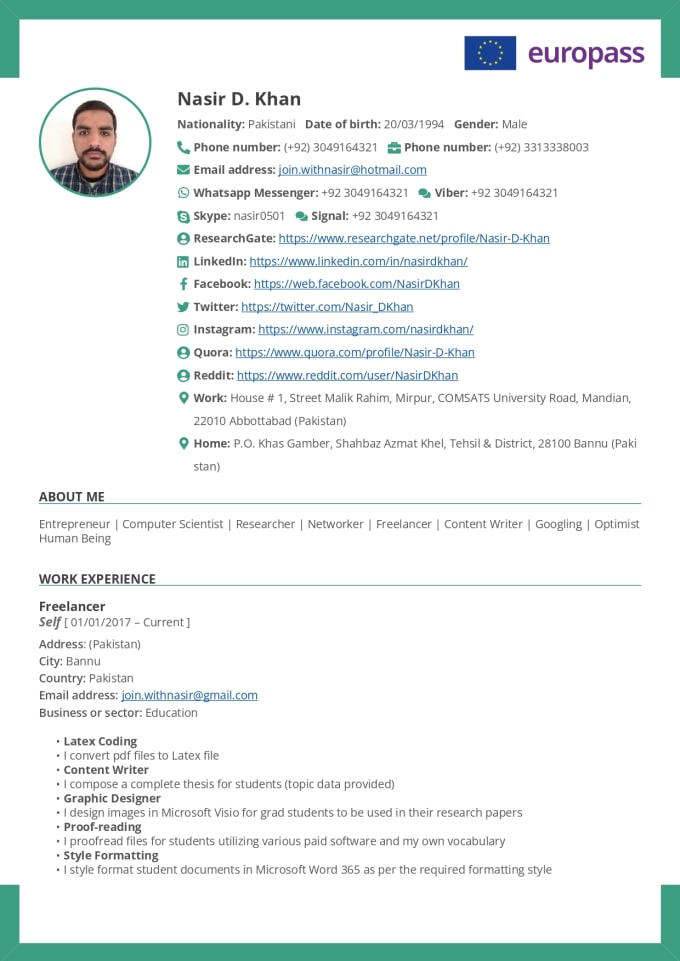 Create An Eye Catching Professional Cv Or Resume In Europass By Nasirdkhan Fiverr 5022