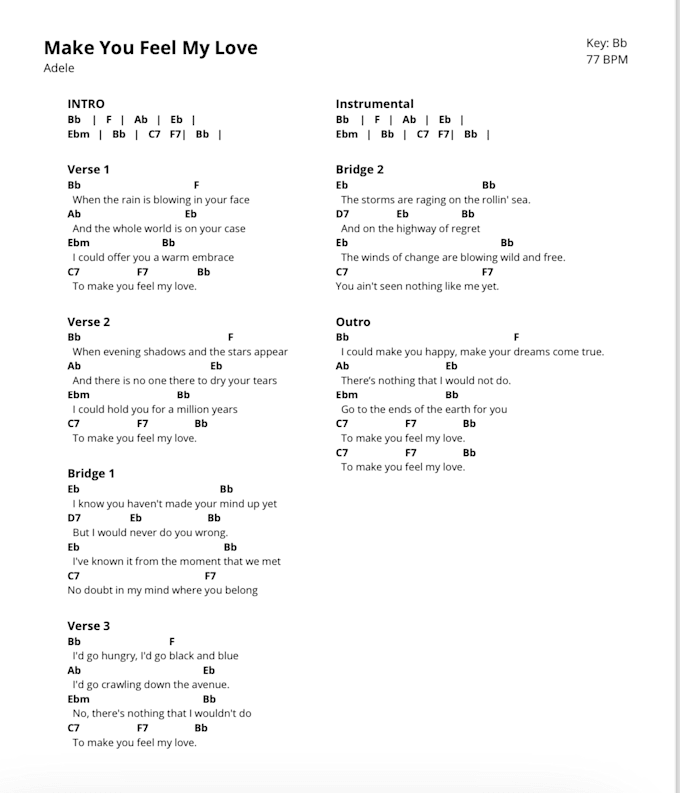 create a professional and clean chord chart or lead sheet