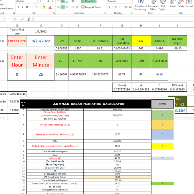 do solar radiation calculations for any location and time