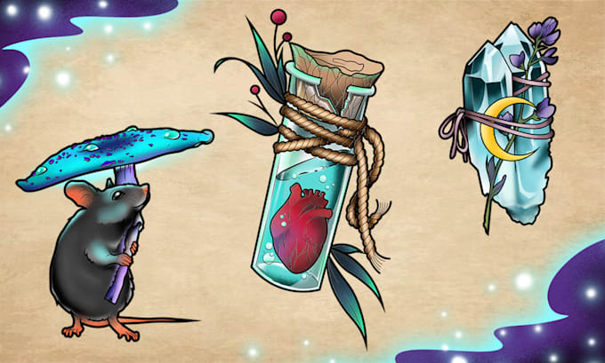 design a full color neotraditional tattoo for you