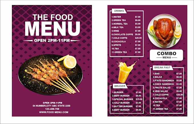 an amazing menu design, food menu, restaurant menu design