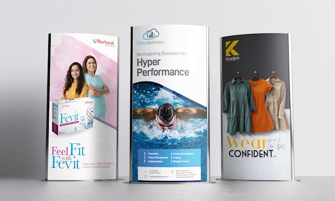 design customized standee, rollup, retractable banners
