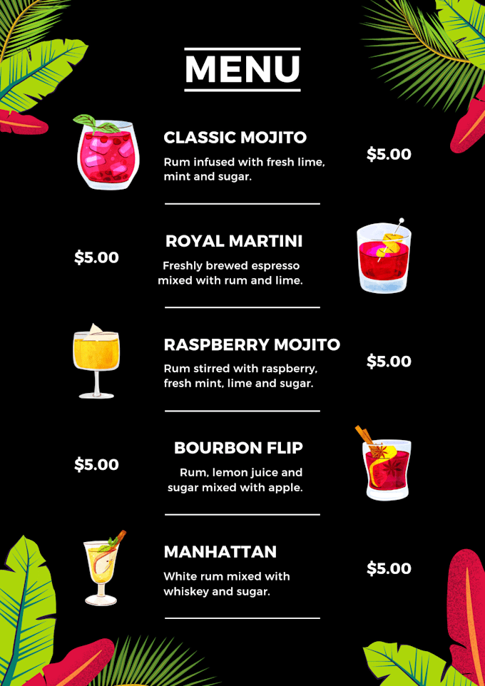 Design these types of menu card designs octacreative by Octa_creative Fiverr