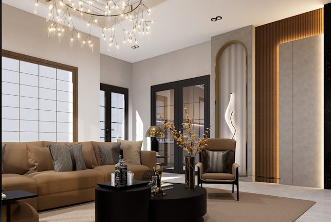 make sketchup model of the living room design and 3d rendering