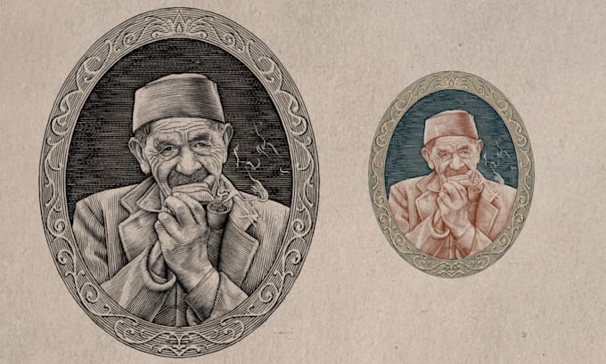 make vintage ink line engraving illustration